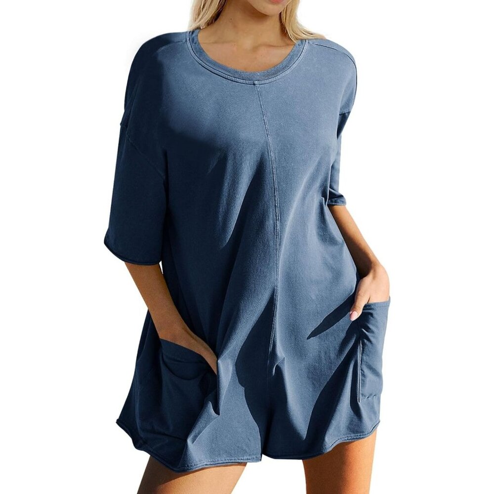 Ugerlov Women's Casual Rompers Half Sleeve Short Jumpsuits Athletic Scoop Neck